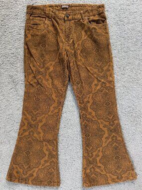 Run & Fly "Hendrix" Tan Paisley Corduroy Bell Bottom Flare Pants Vintage 70s 34S